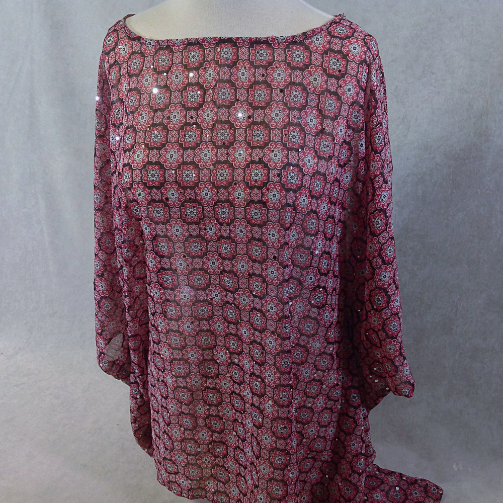 Susan Graver Sequined Scarf/Caftan/Pop Over Top M